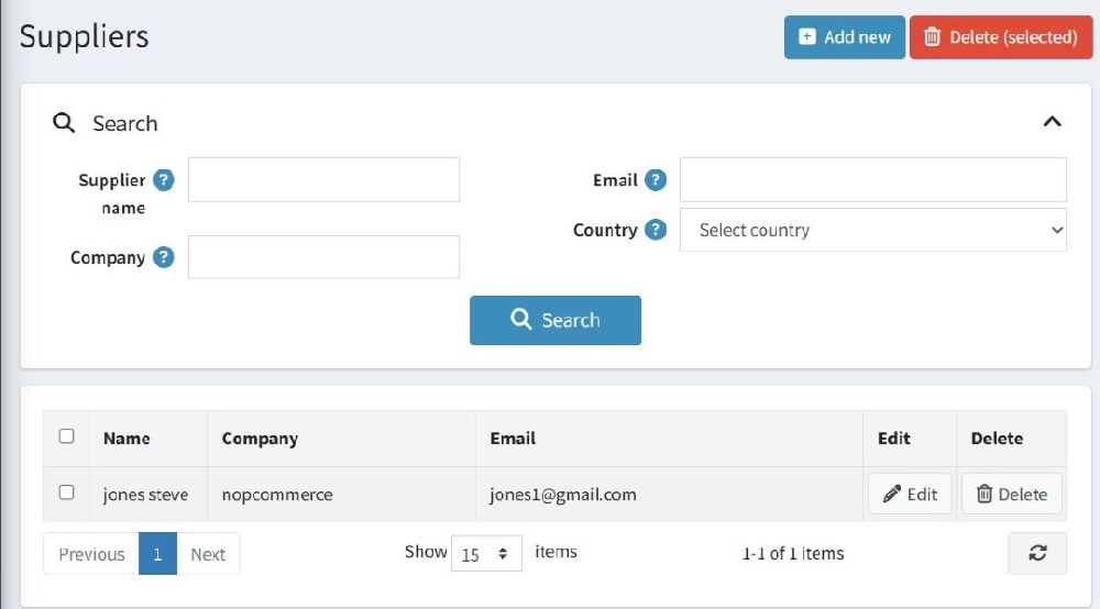 Purchase Order Inventory Management Supplier list page
